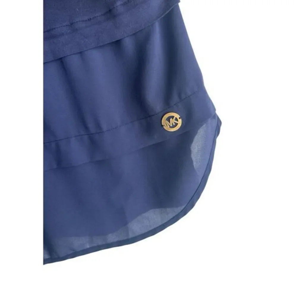 Michael Kors Navy Long Length Sleeveless Top with‎ Chiffon Layers Womens Medium
